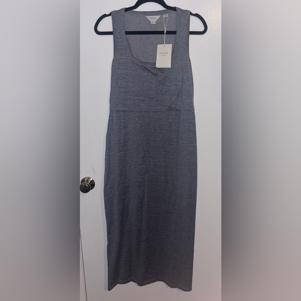 *NWT* Seraphine Grey Scoop Neck Nursing Bodycon 100% Cotton Dress PETITE